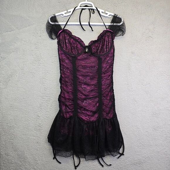Dolls Kill Current Mood Beautifully Aware Mini Dress Womens L Pink Floral‎ Lace - Picture 1 of 13